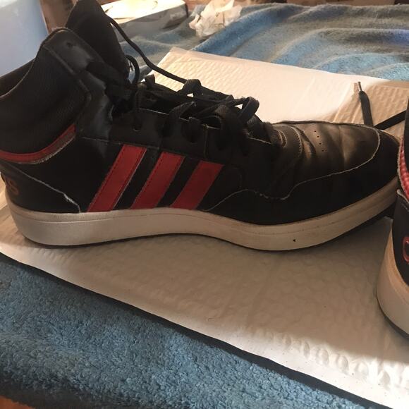 Size 10.5 - adidas Hoops 3.0 Mid Black Scarlet - Picture 5 of 9